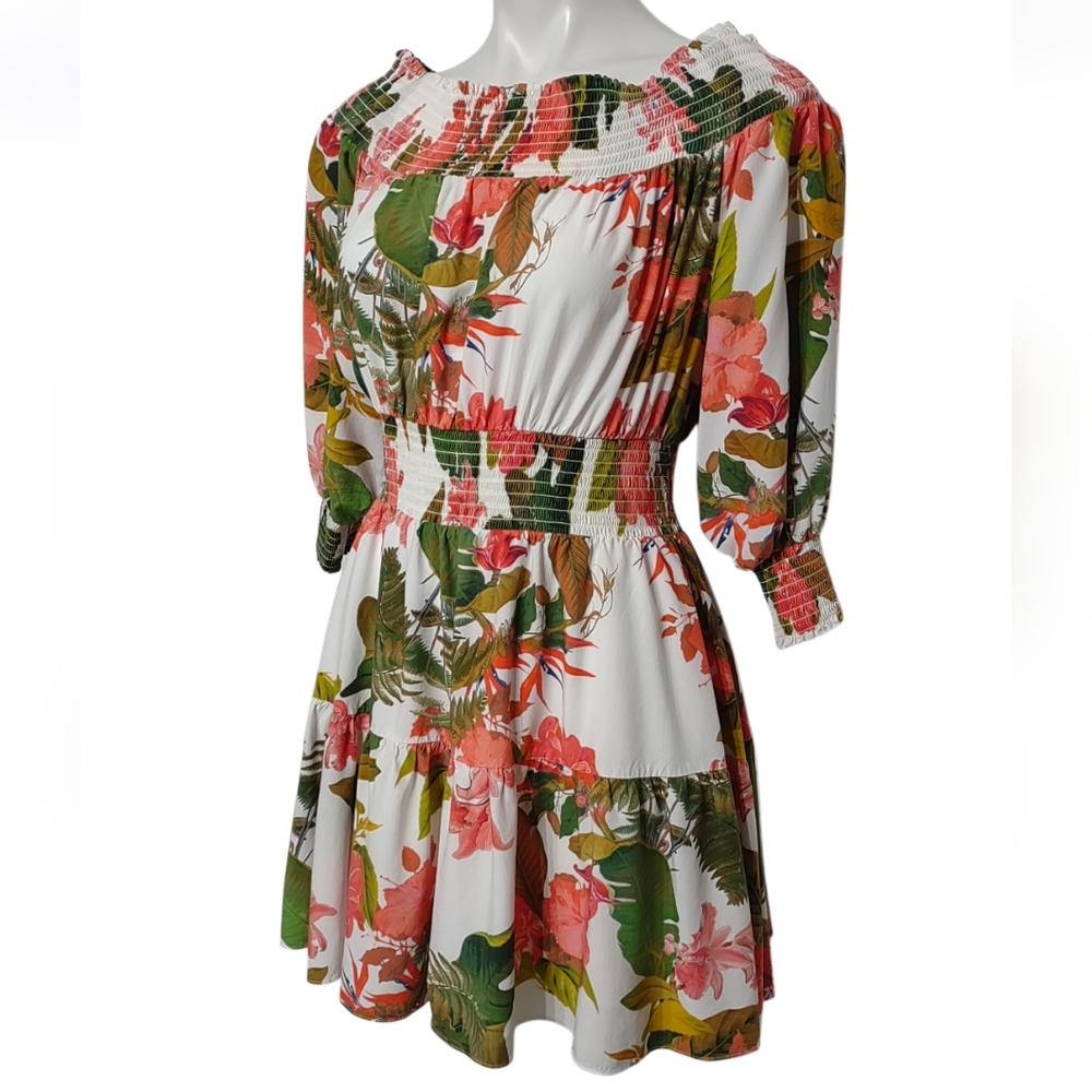 Gianni Bini Off The Shoulder Tropical Dress Size Medium Flirty & Fun